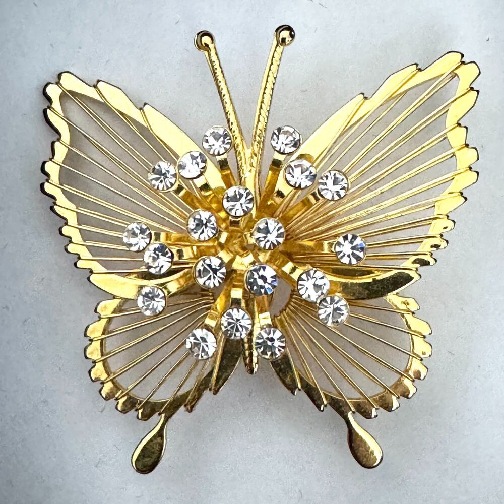Monet Gold-tone Butterfly Brooch with Clear Rhinestones